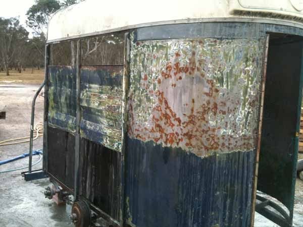Horse Float, Bare Metal before mobile sandblasting