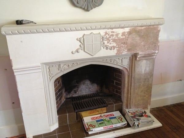 Sandstone Fireplace before blasting — Soda Tec job photo