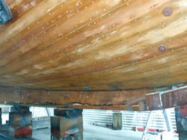 Timber Boat Antifoul after soda blasting by Soda Tec
